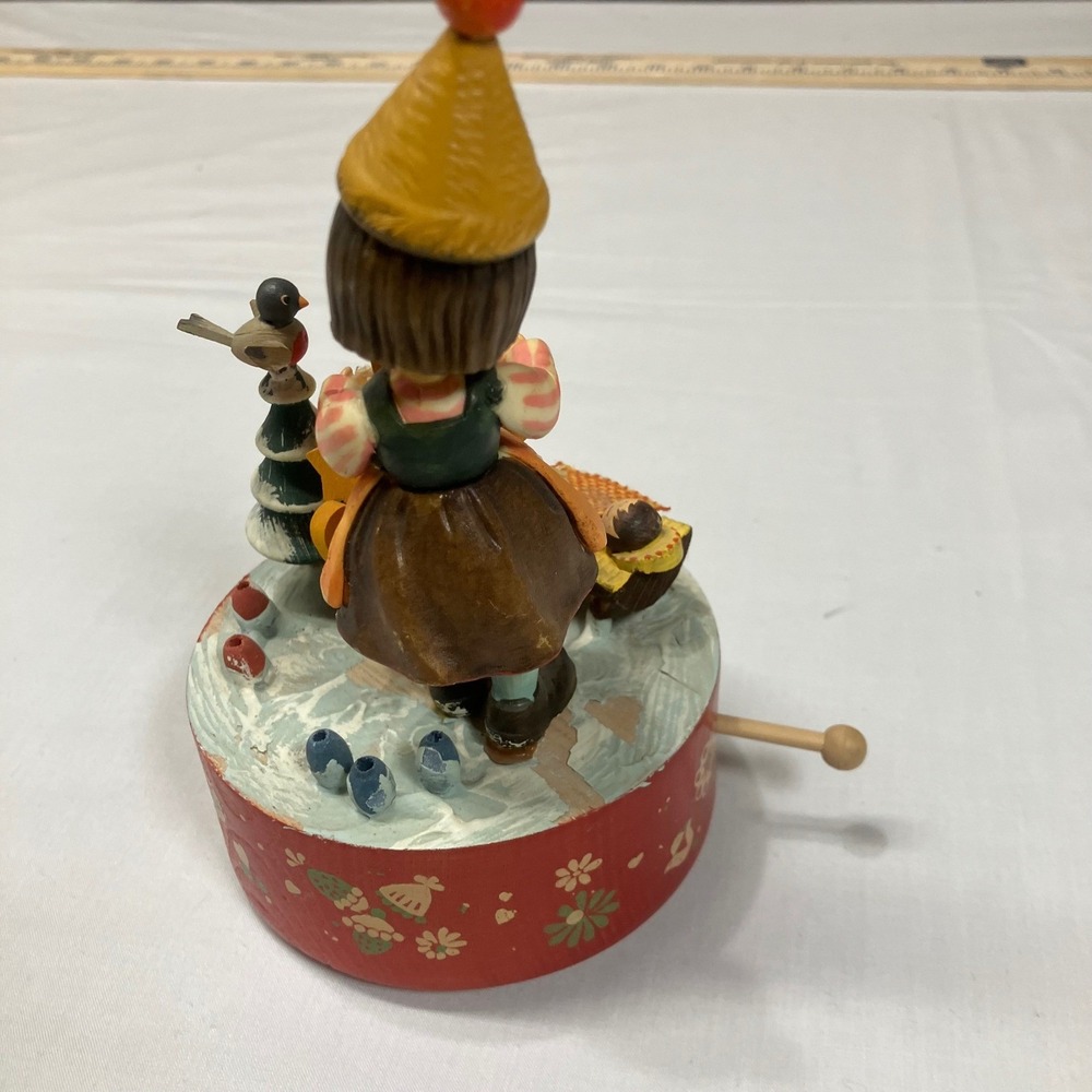 ANRI Wood Carved Music Box Catch a Falling Star Rotating Italy WORKS Damage VTG